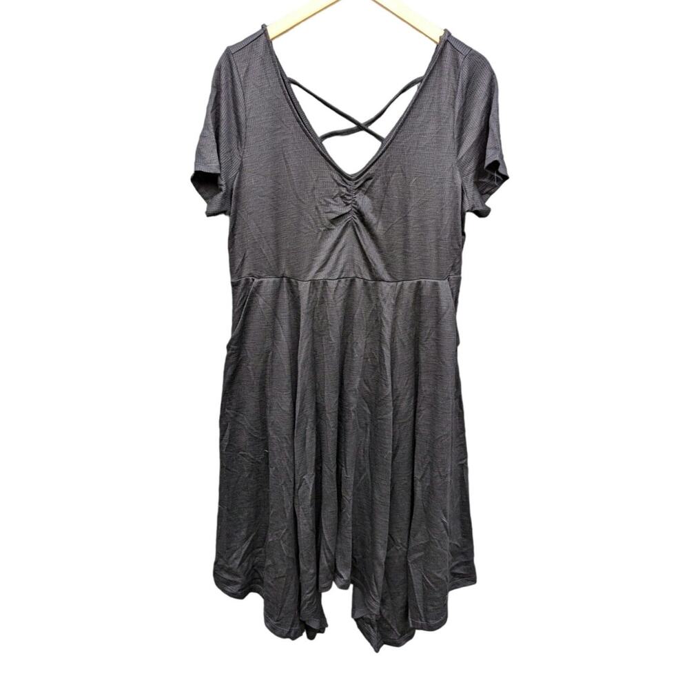 NWT Torrid 1X Plus Size Slub Knit Babydoll Skater Dress Fairy Grunge Black Goth